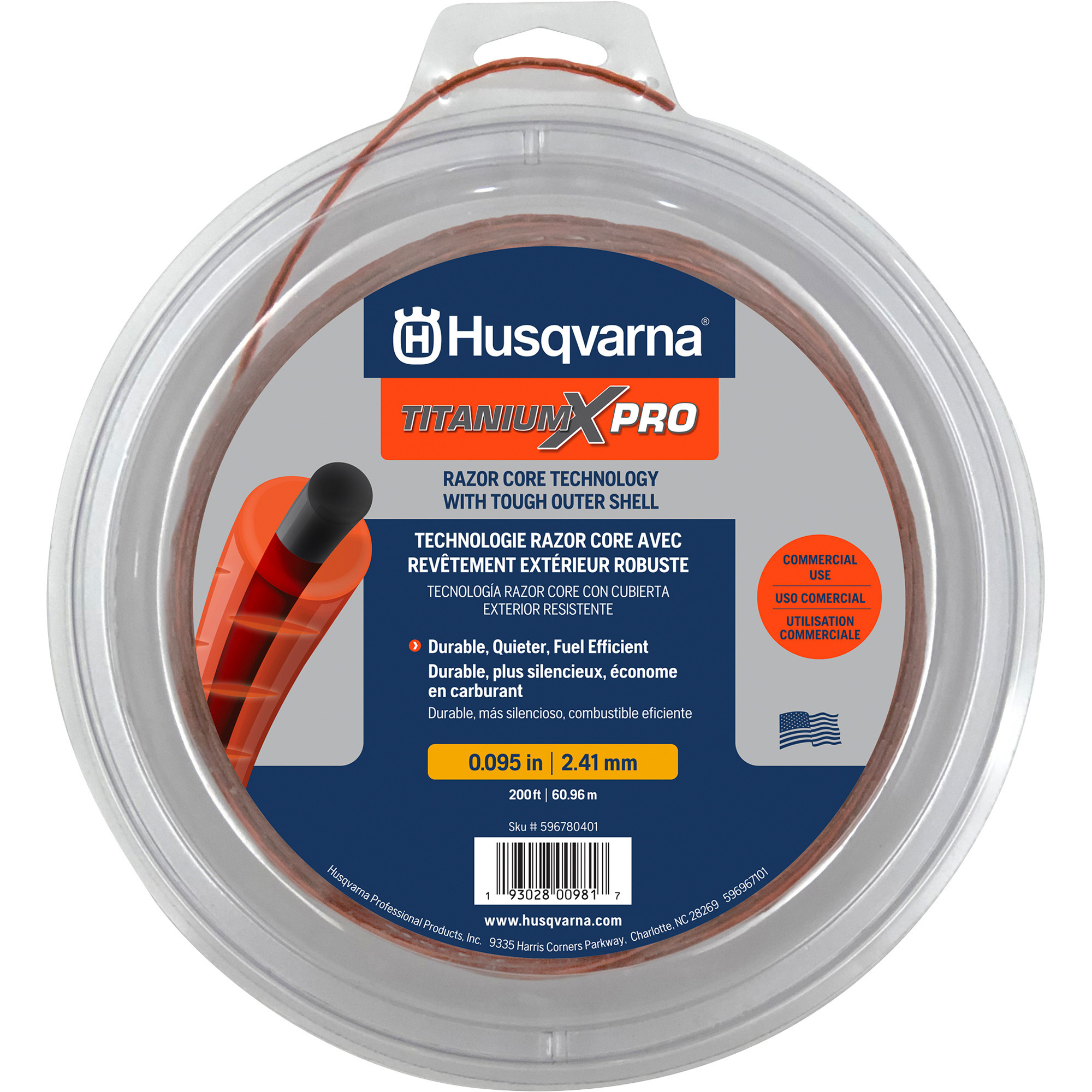 Husqvarna Titanium XPro Trimmer Line, 0.095in.Dia. x 200ft.L, 1-lb. Spool